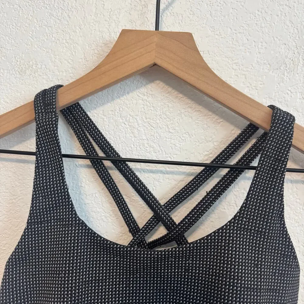 Lululemon Energy Bra Medium Support Strappy Sports Bra Teeny Check White Black 4